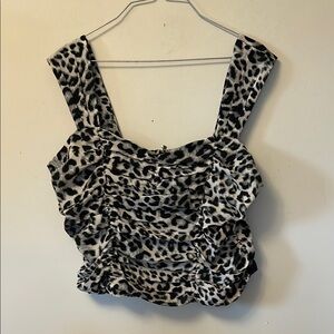 Express black/ cream ruched tank top 100% polyester  wide straps size large NWT